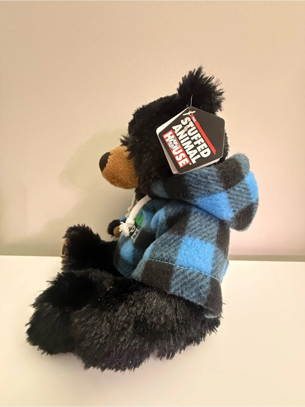 Stuffed Animal House Black Bear Plush Blue Plaid Hoodie Jasper Canada Souvenir